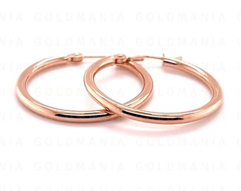 14K Rose Gold Hoop Earrings, 15mm 20mm 25mm 30mm 40mm 45mm 55mm Wide, 2mm Thick, Real Gold Hoops, Polished Hoops, Round Hoops, Women Hoops
