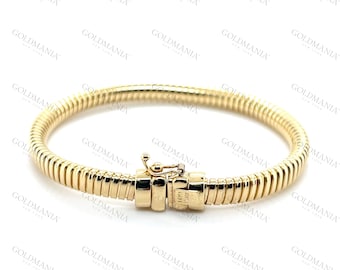 14K Yellow Gold Bold Tubogas Bracelet, Italian, 5.5mm Tick, Real Gold, Flexible