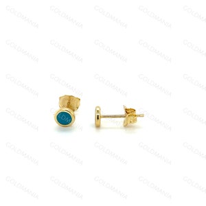 14K Gelbgold Türkis Emaille Runde Ohrstecker, 5 mm, Echtgold Ohrringe, Kleine Gold Ohrstecker, Frauen
