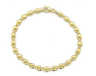 14K Yellow Gold Pebble Link Bracelet - 4mm Flat Oval Chain