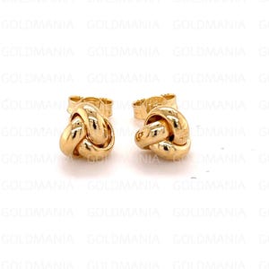 10K Yellow Gold Small Love Knot Stud Earring Set, 7mm Thick, Real Gold Earrings, Women
