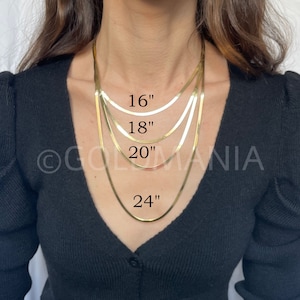 10K Solid Yellow Gold Herringbone Chain Necklace, 3mm Thick, 16&quot; 18&quot; 20&quot;, Real Gold Chain, Women