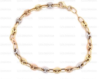 14K Tricolor Gold Puffed Mariner Bracelet (7.25" Inch, 5 mm)