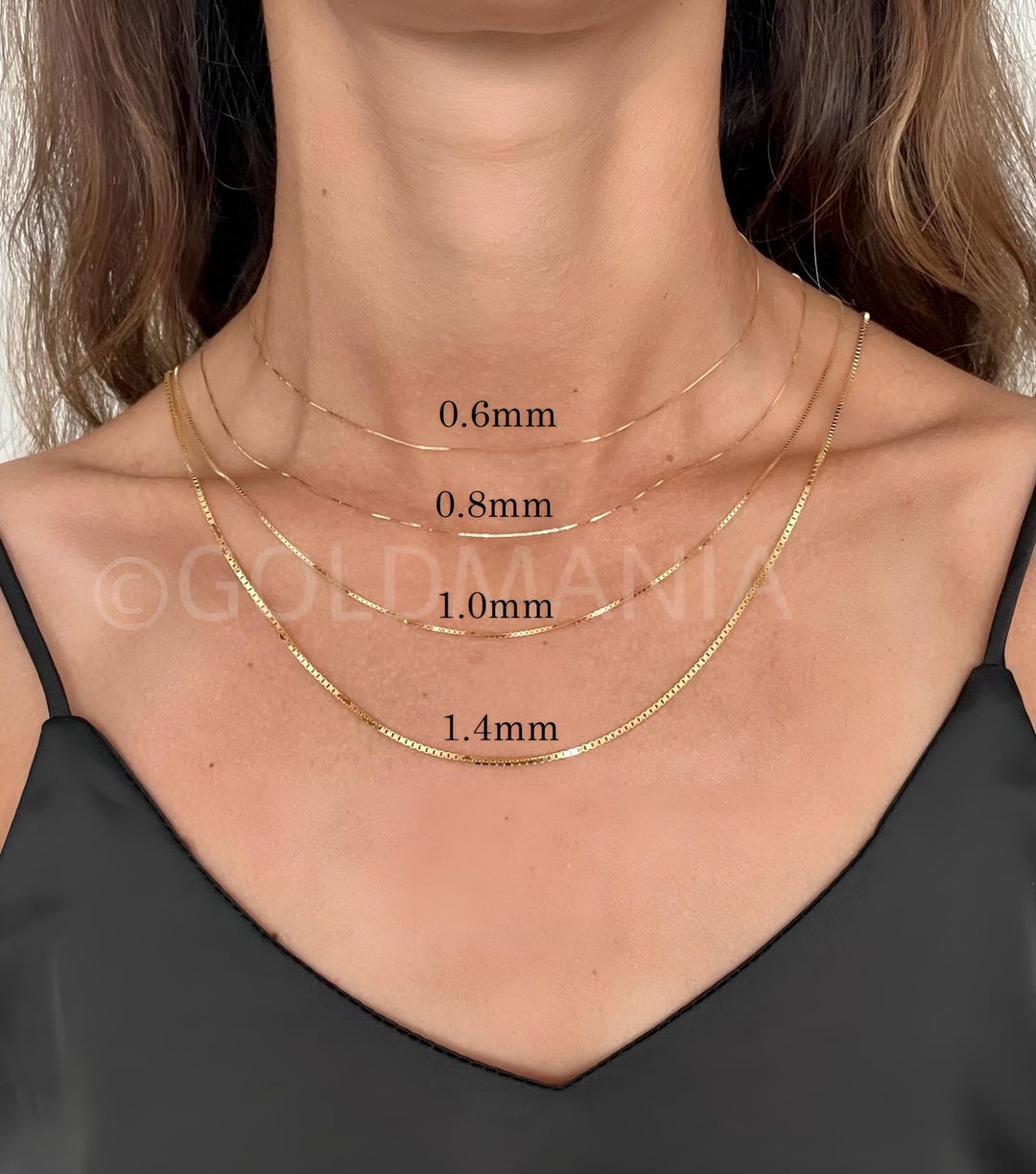 10K Solid Yellow Gold Box Chain Necklace