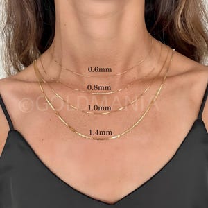 10K Solid Yellow Gold Box Chain Necklace, 16-30&quot; Inch, 0.5mm - 1.4mm Thick, Real Gold Chain, Gold Box Necklace, Solid Gold Box Chain, Women