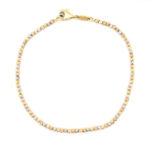 10K Tricolor Gold Bead Bracelet: Dainty Real Gold, 7 Inch