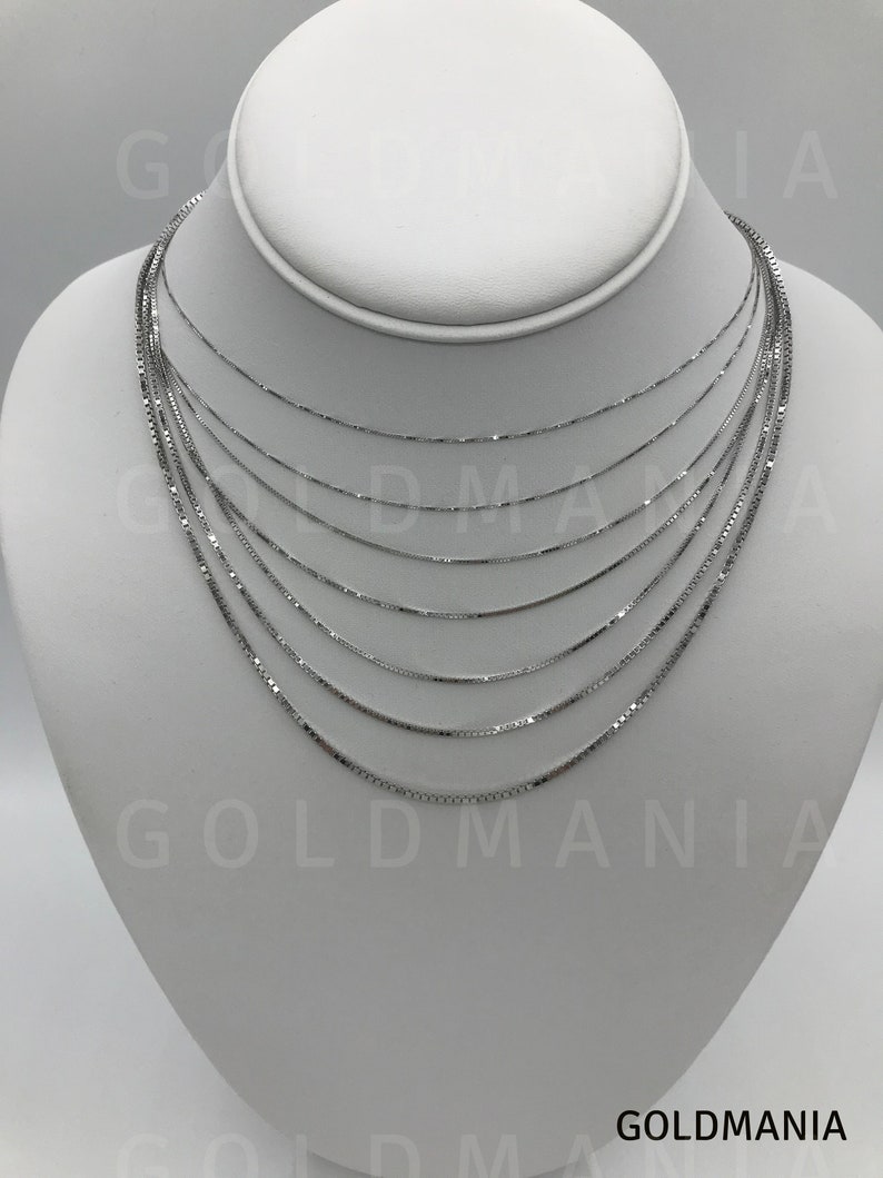 Solid 14K White Gold Box Chain Necklace 16 To 30 Etsy