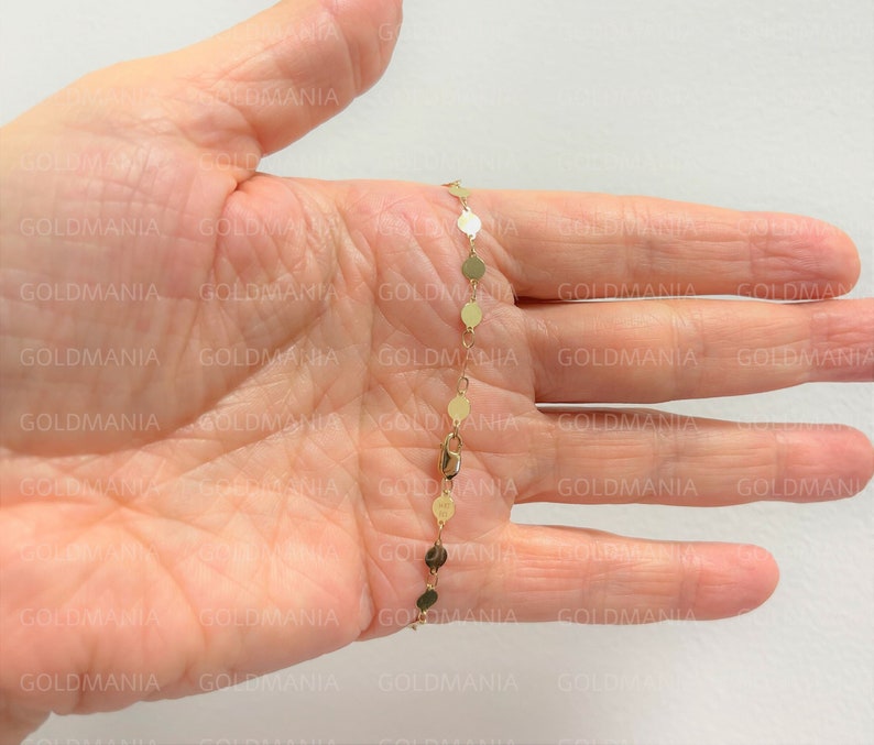14K Yellow Gold Round Mirror Link Chain Bracelet, 7" Real Gold Bracelet image 7