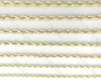 14K Solid Gold Diamond Cut Rope Chain: Women, Men