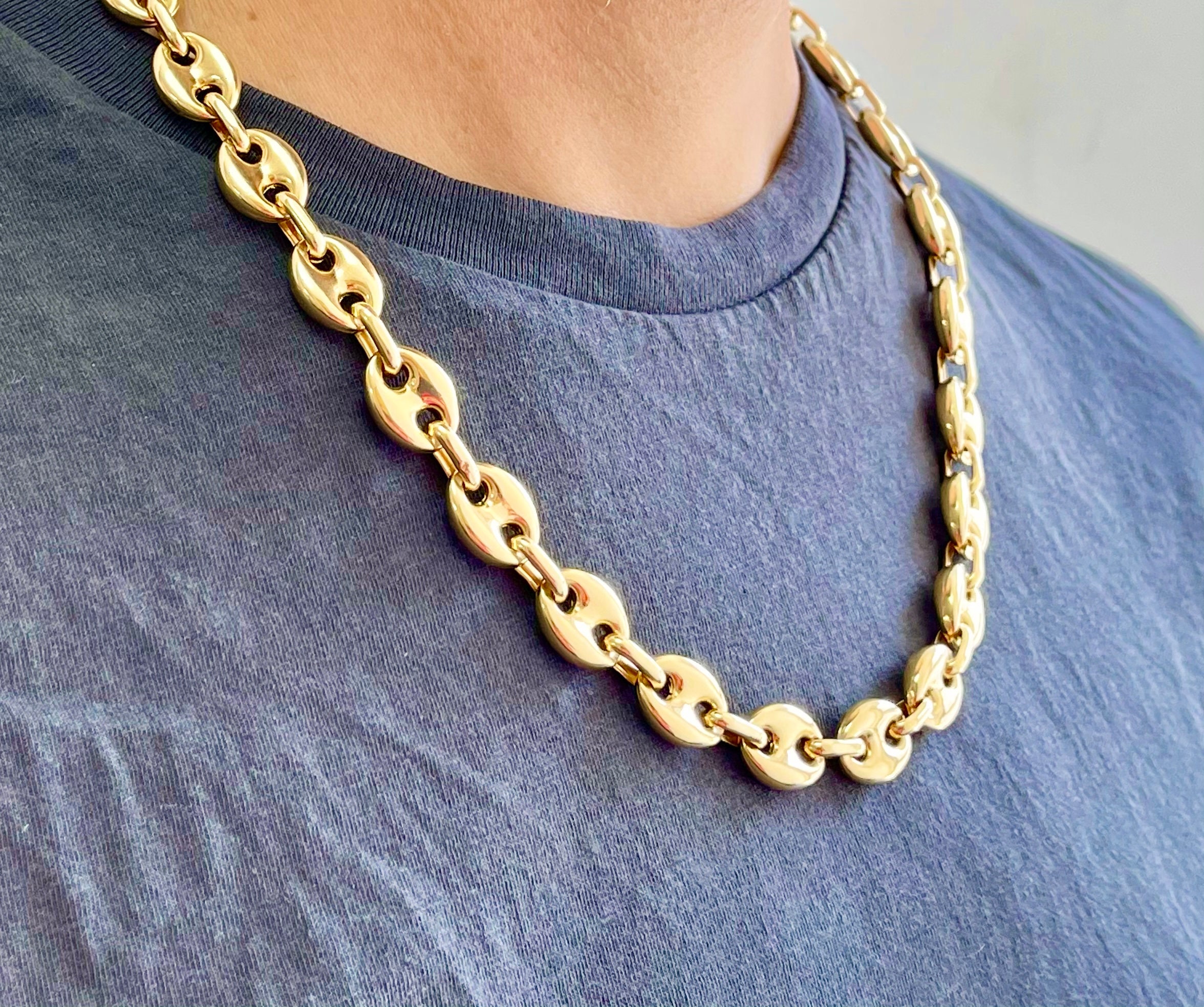 14K Yellow Gold Puffed Mariner Chain 