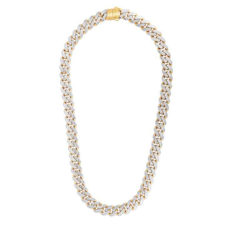 Collier chaîne cubaine Miami bicolore en or 14 carats pavé, 20" 22" 24" pouces, 6,5 mm 8 mm 9,5 mm 11,5 mm 13,5 mm d'épaisseur, chaîne en or véritable, femme homme