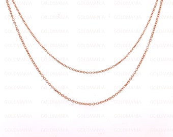 Collana a catena a maglie rotonde in oro rosa massiccio 14 carati: sottile, oro vero, 40-50 cm.