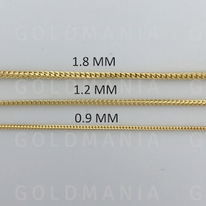 14K Solid Yellow Gold Franco Chain Necklace, 16&quot; - 24&quot; Inch, 0.9mm 1.2mm 1.8mm, Franco Gold Chain, Real Gold Chain, Solid Gold Franco, Women