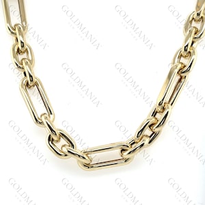 14K Yellow Gold Chunky Link Chain Necklace, 18&quot; Inch, 9.5 mm Thick, Alternating Paperclip And Oval Links, Real Gold Necklace, Women