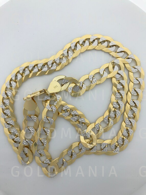 14K Solid Gold Two Tone Pave Curb Chain 