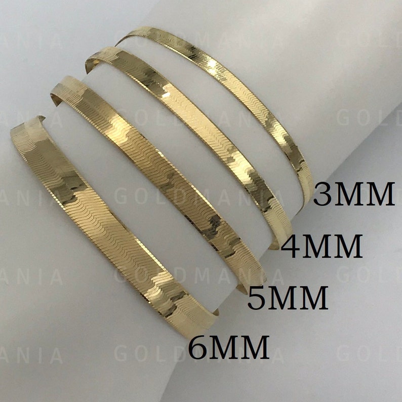 14K Solid Yellow Gold Herringbone Chain Bracelet 7 Etsy
