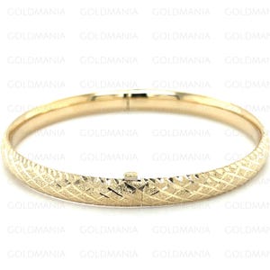 14K Gold Textured X-Design Hinged Bangle – 6mm Thick, 7" Inch, Real Gold Bracelet, Textured Bangle Bracelet, Elegant Jewelry for Women