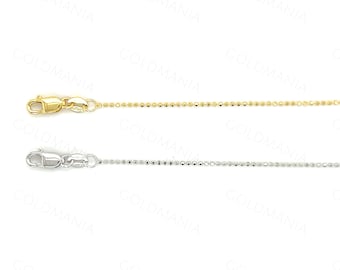 Catena sottile e regolabile in oro massiccio 14 carati con perline taglio diamante: 16-18 pollici, oro giallo o bianco.