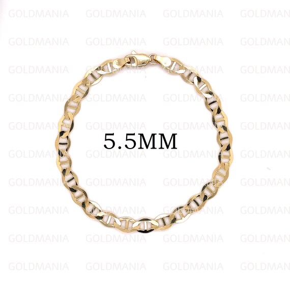 14K Solid Gold Mariner Link Bracelet: Flat Curb Chain - Etsy
