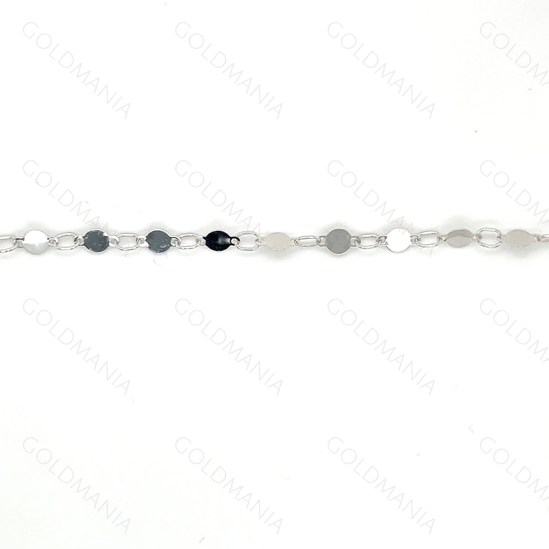 14K Solid White Gold Mirror Link Bracelet: 7 Inch 4mm Thick image 10