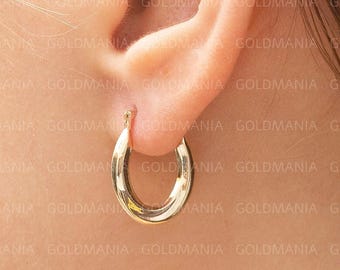 14K Gold Small Oval Hoop Earrings, 16 x 14 mm, Lightweight