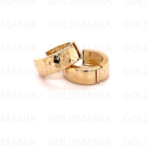 14K Gelbgold poliert und strukturiert Huggie Hoop Ohrringe, 6 x 15 mm, Echtgold Ohrringe, kuschelige Ohrringe, Frauen