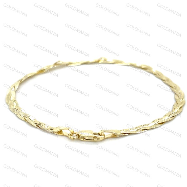 14K Solid Yellow Gold Braided Serpentine Chain Bracelet, 7" Inch, Real Gold Bracelet, 3.2mm Thick, Serpentina, Braid Bracelet, Women