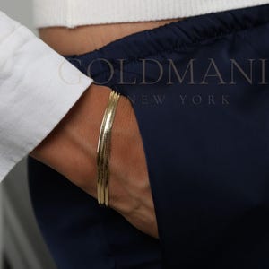 14K Solid Gold Layered Serpentine Bracelet: Three Strands