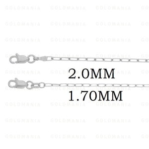 14K Solid White Gold Paperclip Link Chain Necklace, 16&quot; To 24&quot;, 1.70mm 2mm Thick, Small Paperclip, Rectangle Link Chain, Real Gold Chain