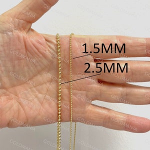 18K Solid Yellow Gold Ball Chain Necklace: 1.5mm or 2.5mm Thick image 3