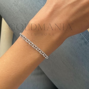 14K White Gold Charm Bracelet: Double Link Chain, 7 Inch