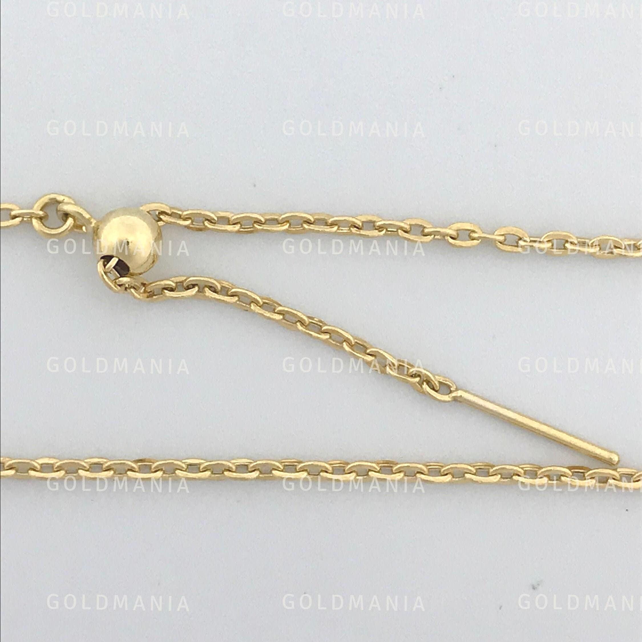 14K Solid Yellow Gold Adjustable Oval Cable Chain Necklace, 22 Inch