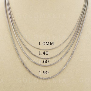 14K White Gold Round Snake Chain Necklace, 16-24&quot; Inch, 1mm 1.40mm 1.60mm 1.90mm Thick, Real Gold Chain, Delicate Chain, Women