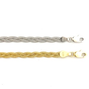 14K Solid Gold Braided Foxtail Necklace, 18" Inch, 3.5mm Thick, Real Gold Chain, 14K White Yellow Gold, Women