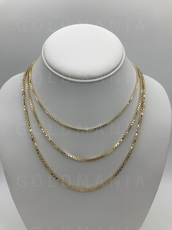 Collana a catena a maglia box in oro giallo 14 carati: gioielli in oro vero per uomo e donna. - Italia
