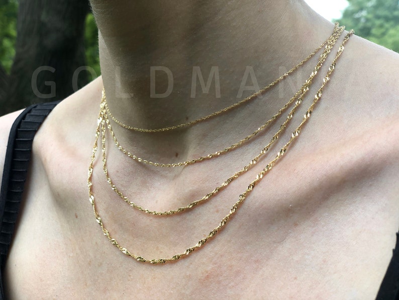 14K Solid Yellow Gold Singapore Rope Chain Necklace 16 Etsy