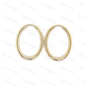 14K Gold Oval Hoop Earrings, Real Gold Hoops, Endless Hoops, Women Gold Hoops, Polished Hoops, Medium Hoops, 25 x 19 mm