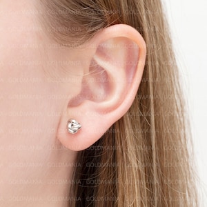 14K White Gold Love Knot Stud Earring Set, 7mm, Real Gold Studs, Gold Loveknots, Gold Love Knots, Women