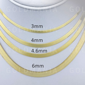 14K Solid Gold Herringbone Necklace, Real Flat Gold Chain for Women, 14-24&quot; Inch, 3-6mm Thick, Gold Jewelry Gift, Everyday Necklace
