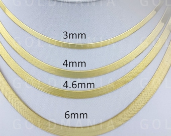 Naszyjnik z litego złota 14K w jodełkę, płaski łańcuszek ze złota dla kobiet, 14-24 cale, grubość 3-6 mm, prezent ze złota, naszyjnik na co dzień