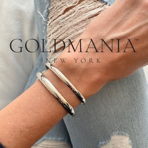 14K White Gold Polished Bangle Bracelet, 5mm 6mm Thick, 7" 8" Inch, Real Gold Bangle, Stackable, Women