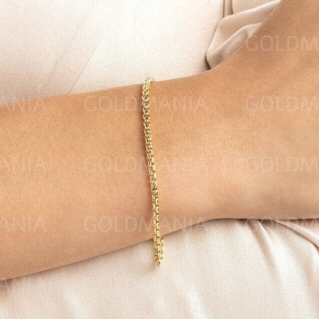 14K Solid Gold Round Box Chain Bracelet 2.6mm Thick Etsy