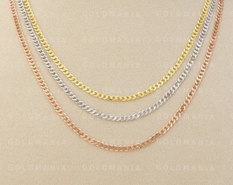 14K Solid Gold Curb Link Chain Necklace, 16" 18" 20" 24" Inch, 2.70mm Thick, Real Yellow White Rose Gold, Thin Curb Chain, Curb Chain Women