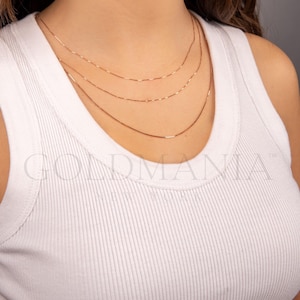 14K Rose Gold Box Kettenhalskette: Zierlich, dünnes Echt Gold Bild 2