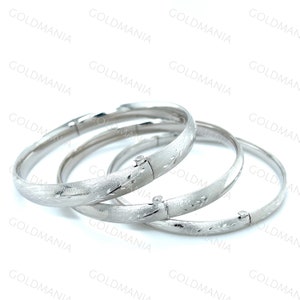 14K White Gold Bangle Bracelet, Floral Pattern, 5mm 6mm 8mm Thick, 5.5&quot; 7&quot; 8&quot; Inch, Stackable Bangles, Real Gold Bangle, Women