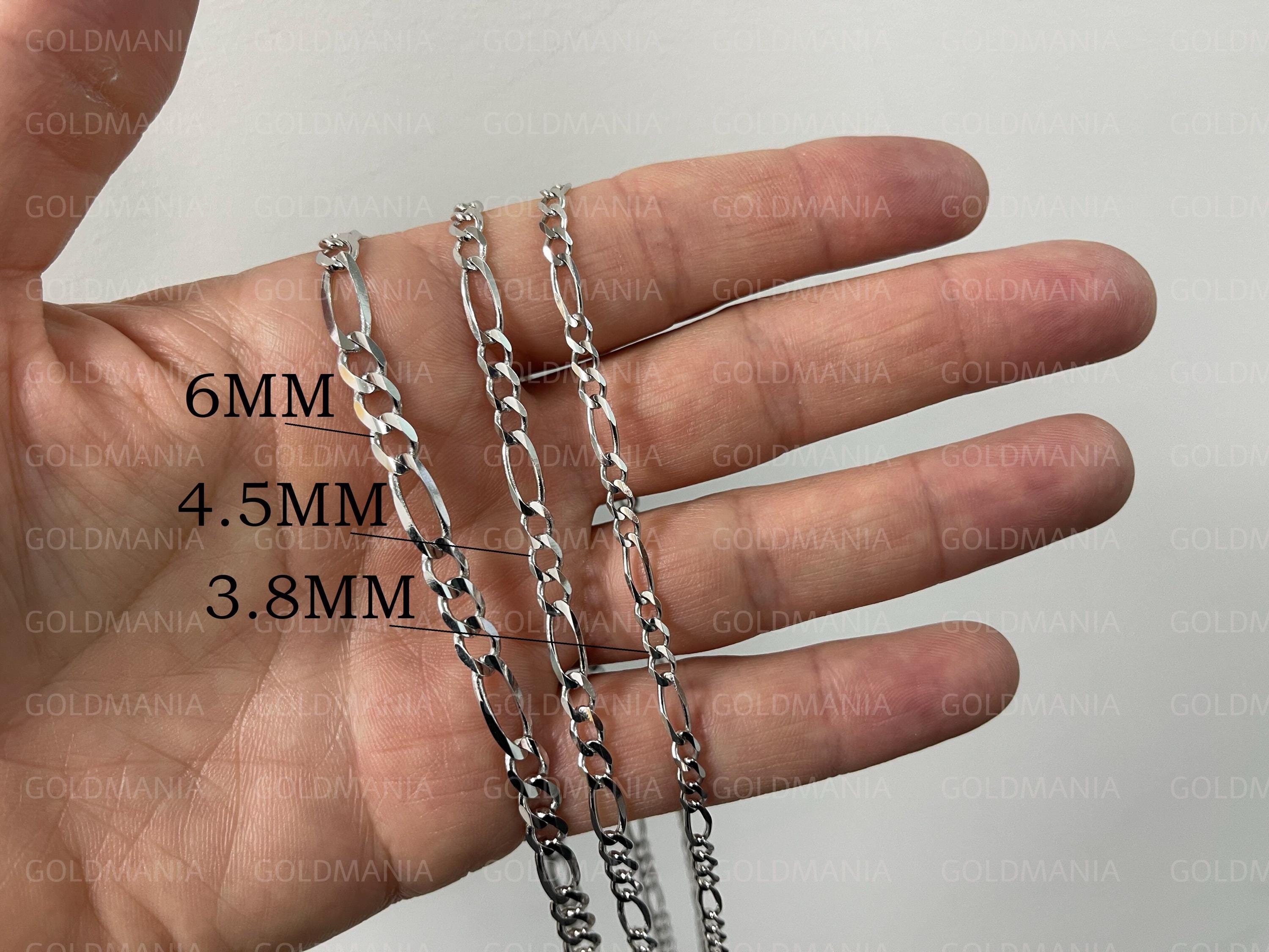 14Kソリッドホワイトゴールドフィガロチェーンネックレス、厚さ3.8mm