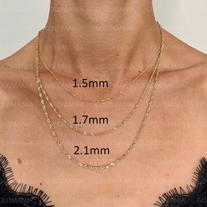 14K Solid Yellow Gold Singapore Chain, 16&quot; 18&quot; 20&quot; 24&quot; Inch, 1.5mm 1.7mm 2.1mm Thick, Real Gold Chain, Thin Gold Chain, Lobster Clasp, Women