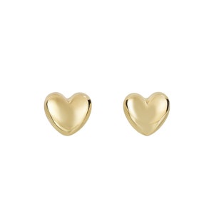 14K Yellow Gold Puffed Heart Stud Earring Set, 8 x 7.3mm, Real Gold Studs, Women