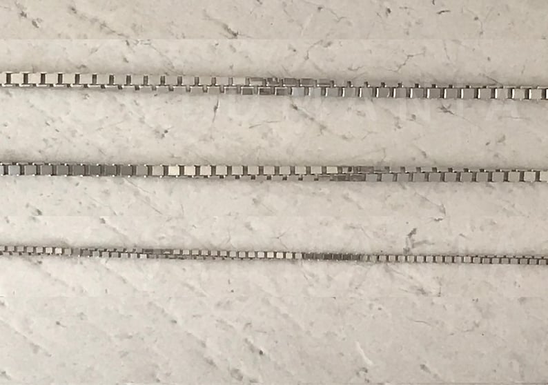 10K Solid White Gold Thin Box Chain Necklace with Lobster Clasp, 0.5mm-1mm, 16-24" image 3