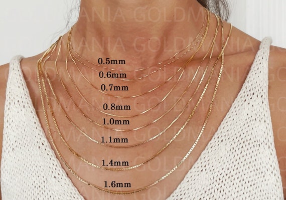 14K Solid Gold Box Chain Necklace 13 to 